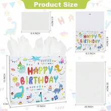 13\ Dinosaur Party Gift Bags,Happy Birthday Gift Paper Bag With Tissue Paper Greeting Card For Teenagerssss' Birthday Party - Khủng long - Xem 4