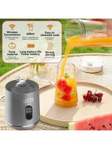 600ml Licuadora y exprimidor portátil recargable por USB - Fácil de limpiar, apto para zumo de frutas y verduras, batidos - Pantalla digital, cuchilla de acero inoxidable - Ideal para el hogar, la oficina, viajes al aire libre, máquina de hielo, regalo de Navidad, Día de San Valentín, artículo esencial de cocina - Multicolor - Ver 4