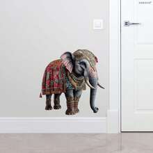 1片创意3D大象墙贴，防水防油PVC材质，适用于卧室、客厅、厨房装饰，适合斋月及其他节日。 - 彩色 - 查看 5