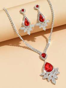 3件套新娘水晶水钻项链耳环套装，奢华全镶钻首饰套装，适合女士晚礼服