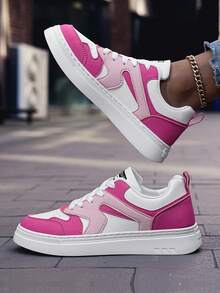 ​Women's Bright Pink & White Comfort Sneakers - Anklet Non-Slip Shoes For Ripped Jeans, Year-Round Everyday Wear​ - Hồng - Xem 2
