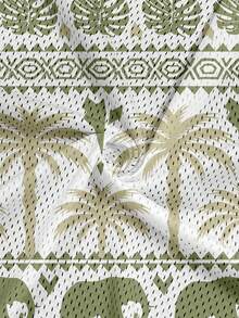 男士抽绳腰带椰树印花休闲度假沙滩短裤 - 彩色 - 查看 5