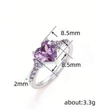 1 Pc 18K Gold Plated Stainless Steel Natural Amethyst CZ Heart Ring Fashion Wedding Jewelry For Women Valentine Mother Day Best Friend Gift - 紫色 - 查看 6