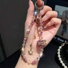 1条镶钻心形手机挂绳，时尚星形流苏腕带钥匙扣 - 彩色 - 查看 5