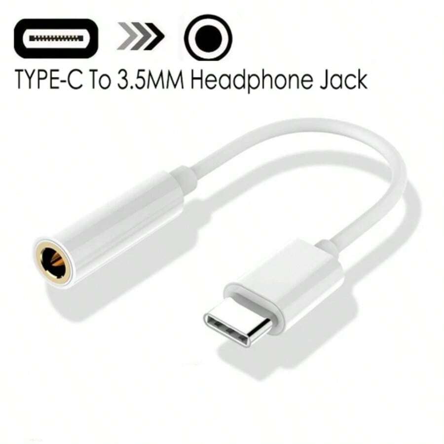 Type C To 3.5 Mm Aux Adapter Type-C 3.5mm Jack Audio Cable For Phone Laptops 3.5 Wired Earphones Audio Adapter Aux Cable - 白色 - 查看 1
