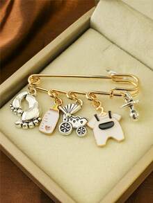 1pc Fashion Baby Stroller, Bottle, Clothes, Pacifier, Footprint Themed Tassel Brooch