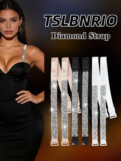 Y2K Sparkly Rhinestone Bra Straps For Women, Removable Adjustable Anti-Slip Crystal Bra Strap Replacements, Perfect For Wedding Party Evening Dress Off Shoulder Tops