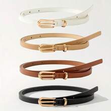 4pcs Women's Classic PU Leather Skinny Belt Set - Solid Color Buckle Adjustable Waist Belt, Suitable For S Size Pants, Dresses, Casual, Office, Party Outfits, Essential For Autumn, Halloween