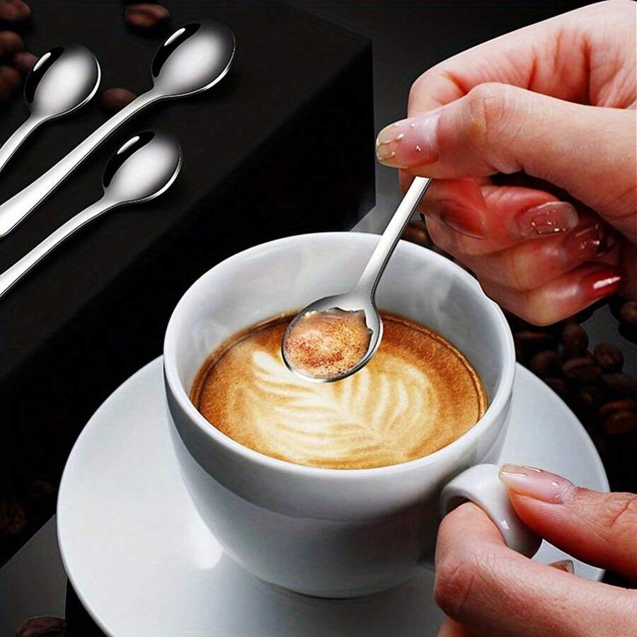 2 Stainless Steel Coffee Spoons, Creative Compact Round Seasoning ...