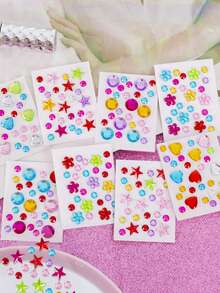 迷你水钻宝石贴纸 - 自粘式多色混合形状（心形、星形、花朵），适用于DIY手工、美甲、面部及身体装饰 - 闪亮亚克力水钻，可用于珠宝制作、发饰、家居手工、工艺水钻、工艺品、礼品和装饰，设计鲜艳 | 面部贴纸，面部宝石贴纸 - 彩色 - 查看 2