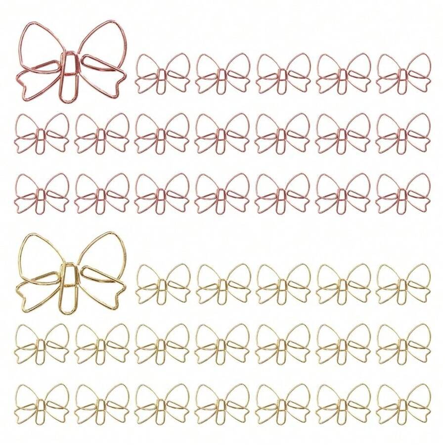 OWLFAVO Bowknot Shape 40pcs Paper Clips With Clear Box, Rose Gold And Yellow Gold, Funny Cute Paperclips Bookmarks Planner Clips For Fun Office Supplies Schoolsss Gifts Wedding Decoration - Nơ (40 chiếc) - Xem 1