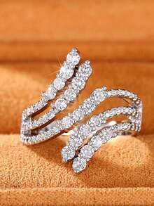 1 chiếc nhẫn Cubic Zirconia thanh lịch, thích hợp làm quà tặng Ngày Valentine, đám cưới, lễ đính hôn, kỷ niệm hoặc trang sức dự tiệc cho nữ. - Bạc - Xem 3