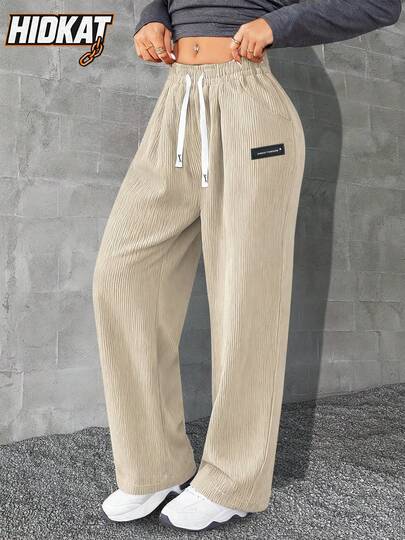 女士灯芯绒长裤，轻盈纯色，带抽绳口袋，柔软舒适，适合日常休闲穿着，涵盖Y2K、街头风、复古、返校季、秋季、度假、乡村、嘻哈等多种风格，是B2春秋系列的热门之选。