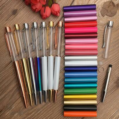 10pcs Creative Hollow Ball Pens, Black Ink Ballpoint Pens, Suitable For DIY Epoxy Resin Crystal Ball Pens, DIY Floating Hollow Pens (Mixed Colors), Art & Craft Supplies