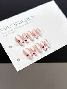 10 Pieces Of Purely Handmade Wearable Nail Tips, Short Almond-Shaped Nail Form With Press-On Fake Nails, Featuring A Fashionable And Minimalist Style. It Consists Of Purely Hand-Painted Nude Glossy Nails With Crystal Powder Coating Nail Supplies Handmade Press On Nails - Multicolor - View 2