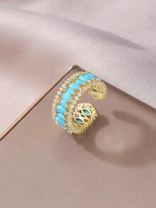 Green Blue Turquoise Crystal Ring - Women's Gold-Tone Fashion Statement Ring | Unique Daily Jewelry Favorite Of Fashion Enthusiasts - Gold - View 5