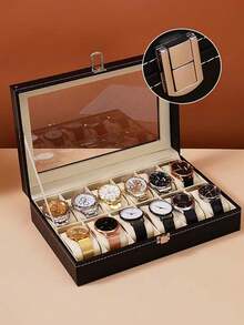 12/10/8/6/3/2 Grid Watch Storage Box, Large Capacity Watch Storage Box With Glass Lid And Security Lock, Men's Watch Box, Unisex Jewelry Storage Box, Perfect Gift Display Box. - Multicolor - View 4