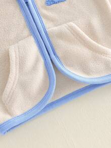 Chaleco para niños, sin mangas, con cierre de cremallera, chaqueta de conejo/zanahoria en color de contraste, ropa informal de Pascua para niñas y niños. - Azul - Ver 6