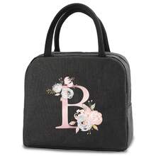 1个装保温午餐袋便当包铝箔饭袋冰袋个性化粉色爱心字母A-Z印花午餐盒便携式午餐手提包保温野餐袋 - 黑色 - 查看 18