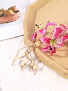 1Pc Garden Photoshoot Bridal Headdress,Tri-Color Faux Lily Flower Crown,Dangling Bead Strands For Fairy Look,Outdoor Wedding & Photography Accessories