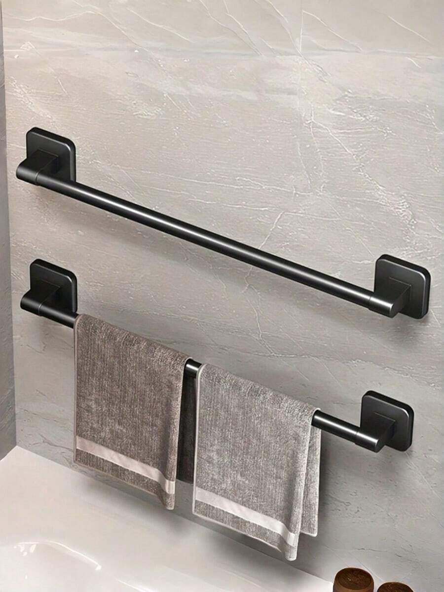 No Drill Towel Rack, Toilet Wall Mounted Storage Shelf, Bathroom Single Bar Towel Organizer - Black - View 1