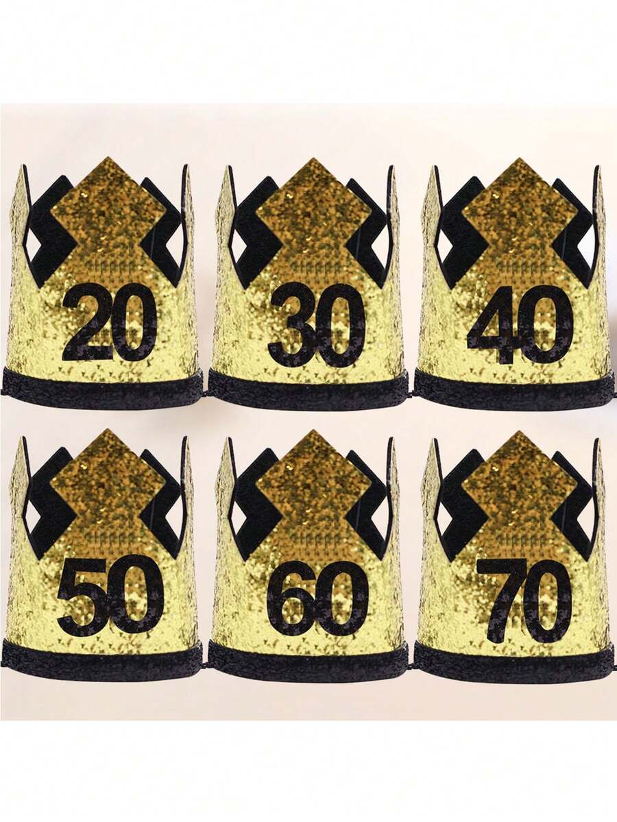 Graduation Party Crown Hat, Gold 20th Birthday Hat, 30/40/50/60/70 Years Old Birthday Celebration Party Crown Hat, Retirement Party Crown Birthday Hat, Birthday Party Hat - Gold - View 1