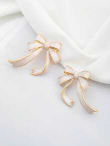 1 Pair Cute Pink Bow Earrings, Versatile For Daily Wear - one-size - View 4