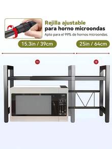 Adjustable Microwave Oven Rack Organizer - Black - View 3