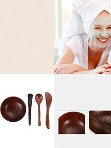 3pcs Wooden Facial Mask Bowl, Brush, Stick Mask Beauty Tool Set, Wooden Skincare Tool Set, Mask Oil Adjustment SPA Set, Wooden Facial Mask Bowl Set, Mask Adjustment Stick Beauty Makeup SPA Tool 3pcs Set, Beauty Mask Bowl Spoon Brush