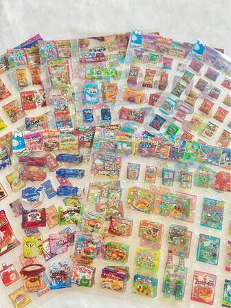 Pegatinas brillantes y lindas para bocadillos, set de pegatinas de dibujos animados impermeables para teléfono, portátil, botella de agua, taza, mochila, cuaderno