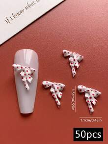 10/50件装情人节美甲软雕红色波点蝴蝶结设计美甲装饰，DIY，日式立体丝带美甲配件，美甲产品，多种款式可选，美甲饰品，适合约会、节日装饰美甲产品