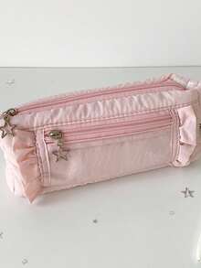 1pc Girly High-Quality Lace Pencil Case, Student Stationery Storage Bag, Cute Portable Cosmetic Bag, Makeup Brush Holder, Lipstick Pouch, Multi-Functional Storage Bag, Unique Star-Shaped Zipper Design, Suitable For Storing Stationery, Lipstick, Makeup Brushes, Lip Gloss, Keys, Coins, Ideal Gift For Girlfriend, Back To School, Birthday, Bridesmaid, Travel, Dorm, School