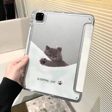 睡猫平板电脑保护套，兼容 Redmi Pad 2 11 英寸平板电脑，智能休眠唤醒功能，高透明亚克力背板带笔槽，三折支架，兼容华为 MatePad 11.5 S 平板电脑，MatePad 保护套，兼容华为 MatePad SE 11 英寸平板电脑，Redmi Pad SE 11 英寸平板电脑保护套 - 無色 - 查看 3