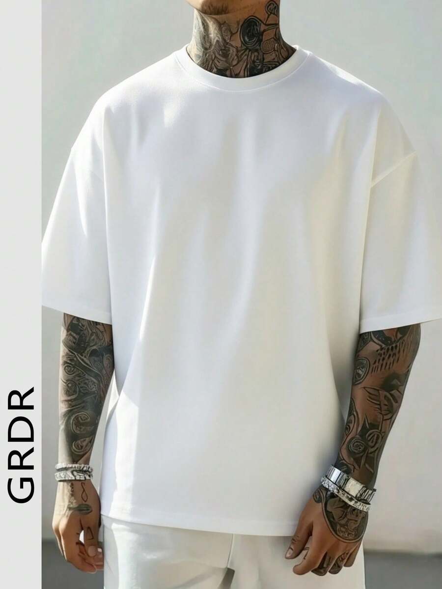 GRDR Men's Classic Solid Color Short Sleeve Shirt, Fashionable Casual Suitable For Summer Versatile Wear - White - View 1