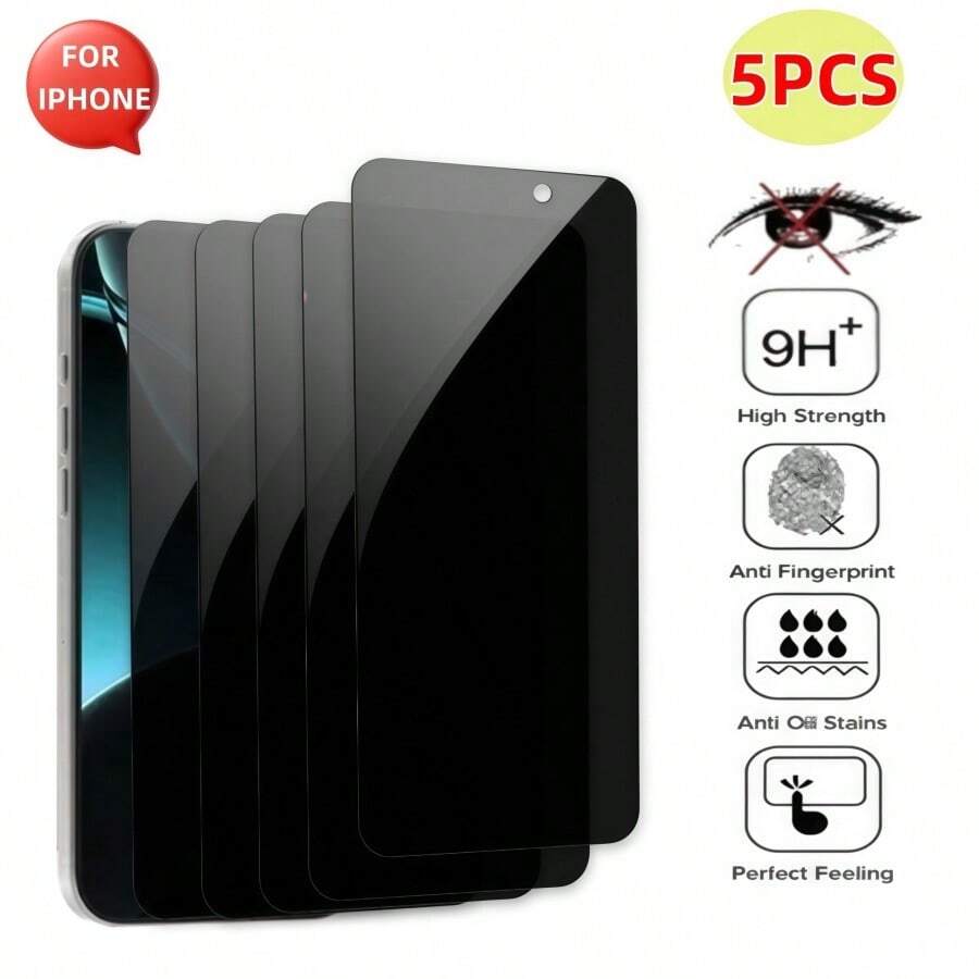 5片装隐私钢化玻璃屏幕保护膜，兼容 7/7 Plus/8/8 Plus/XR/XS Max/11/11 Pro/11 Pro Max/12/12 Pro/12 Mini/12 Pro Max/13/13 Pro/13 Mini/13 Pro Max/14/14 Plus/14 Pro/14 Pro Max/15/15 Pro/15 Pro Max/15 Plus/16/16 Plus/16 Pro/16 Pro Max/17/17 Pro/17 Pro Max/Air/SE3/SE2/SE 2020/SE 2022，9H+高强度，防指纹，防油污 - 黑色 - 查看 1