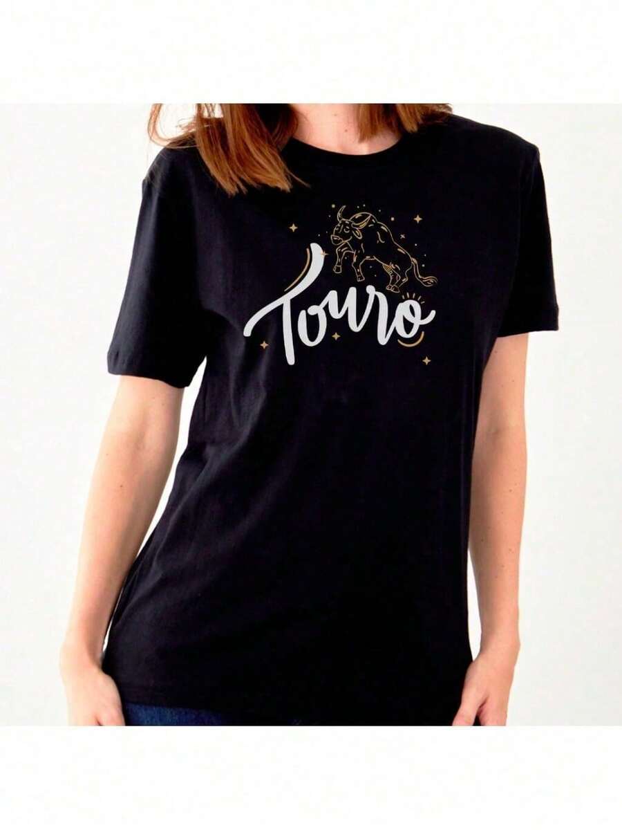 Taurus Zodiac Sign T-Shirt, Horoscope, Premium 100% Cotton, Unisex - 黑色 - 查看 1