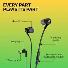 HyperX Cloud Earbuds II - Earphone Gaming Berkabel, Unit Driver 14mm, Mikrofon Terintegrasi, 4 Ukuran Ujung Earphone, Jack 3.5mm, Kotak Penyimpanan Keras, Kompatibel dengan PC, Konsol Game, dan Perangkat Seluler - Hitam - View 3