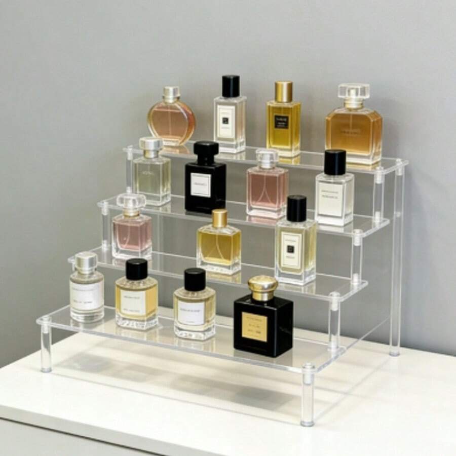 1pc Luxury Transparent Acrylic Multi-Tier Perfume Display Stand, Home Decor | Room Beauty Storage Display Rack, Home Decor. Suitable For Organizing And Storing Kitchen Accessories.