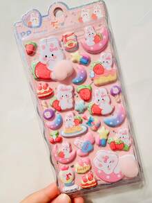 3D熊猫和兔子泡泡贴纸，可爱设计，可重复使用。用途广泛，可用于剪贴簿、文具装饰、学习用品、手工制作、日记、电子产品、家居收纳和办公。开学必备！ - 彩色 - 查看 10