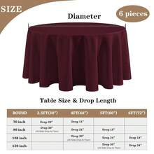 Fitable 6 Pack Burgundy Tablecloths For Round Tables - 108 Inches In Diameter - Stain Resistant And Washable Table Clothes, Polyester Fabric Table Covers For Wedding, Party, Banquet, Formal Events - Burgundy108InRound - View 6