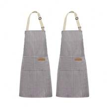 Chef Apron Bib Apron With 2 Large Pockets Adjustable Neck Strap Kitchen Apron CooFKing Apron Stripes BaFKing Apron - BrownPinstripes - View 6