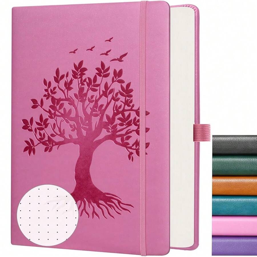 A5 Bullet Dotted Journal Notebook For Women -150gsm Thick Paper, 256 Pages, Dot Grid Hardcover, Tree Of Life Design, Fine Inner Pocket - 5.9inch * 8.5inch Pink - 粉紅色A5點狀 - 查看 1