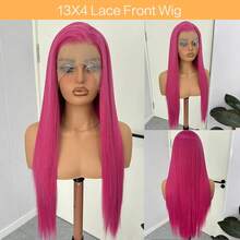 13x4 Rose Red Free Parting Straight Style 30 Inches Synthetic Lace Front Wig With Natural Look - Hot Pink - View 6