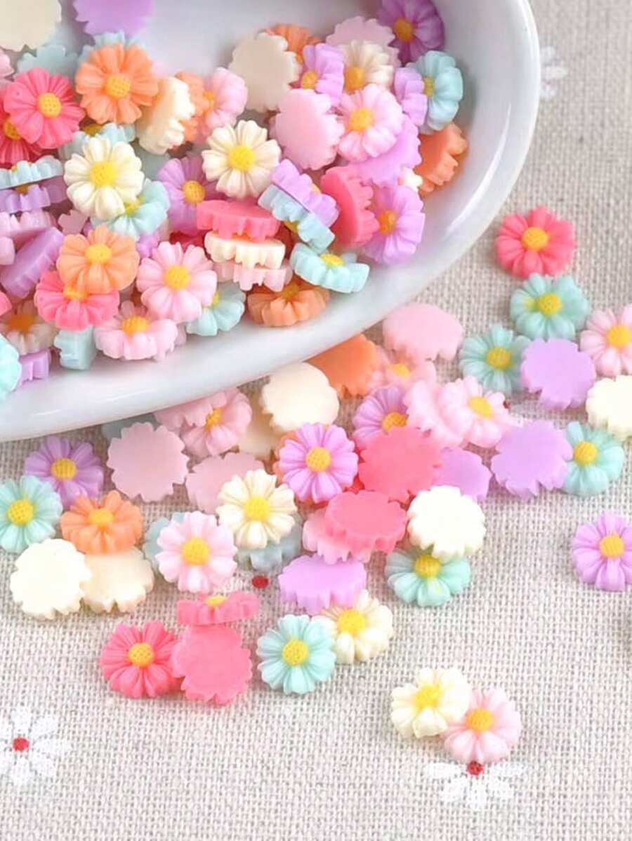 100pcs 1cm Multi-Color Mini Flat Flower Resin Flowers, Handmade DIY Wedding Stickers, Nail Art Decor, Crafts - Random Colors