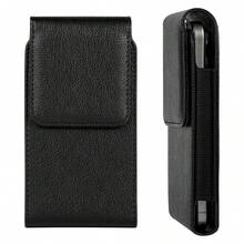 1 件黑色荔枝纹垂直手机腰包，男士手机腰包，通用智能手机腰包，带扣手机皮套 - 黑色 - 查看 14