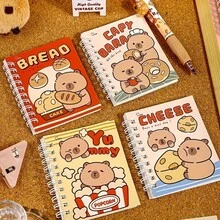4 Capybara Spiral Notebooks, With Cartoon Animal Pattern Design, Cute Cover - Lovely Diary, Notepad, Planner - Simple Cartoon Stationery Gift - Multicolor - View 8