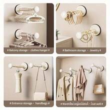 1个带吸盘的可伸缩晾衣架，节省空间，壁挂式，可折叠，适用于阳台，也适合浴室收纳和悬挂首饰、风衣、毛巾、衣物夹 | 设计紧凑 | 塑料结构 - 彩色 - 查看 4