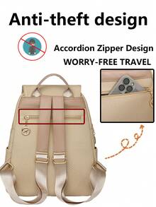 Anti-Theft Retro Pu Soft Leather Flap Backpack Women Purse, Multi-Functional And Stylish Daily Bag, Multi-Pocket Lightweight Travel Bag, Large Capacity Simple School Bag, Convenient Book Bag, Suitable For Students, Nurses, Teachers, Business People, Travel And Vacation, Business Trips, Daily Commuting, Shopping, Office, Dating, Hiking, Training, Work, Birthday Gifts, Holiday Gifts - Multicolor - View 8