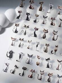 Beautizon Nailartlab Black & White Cat Nail Art Stickers, 3D Glitter Star Pattern Nail Decals, DIY Nail Art Accessories - Multicolor - View 3