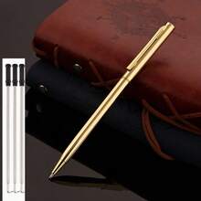 1-6Pcs Silver Gold Gun Black Rose Gold Metal Slim Ballpoint Pens Bulk Retractable Metallic Black Ink 1 Mm Medium Point Smooth Writing Pens For Wedding Business Hotel Office Supplies Students Teachers Men Women Present,Back To School - Multicolor - View 9